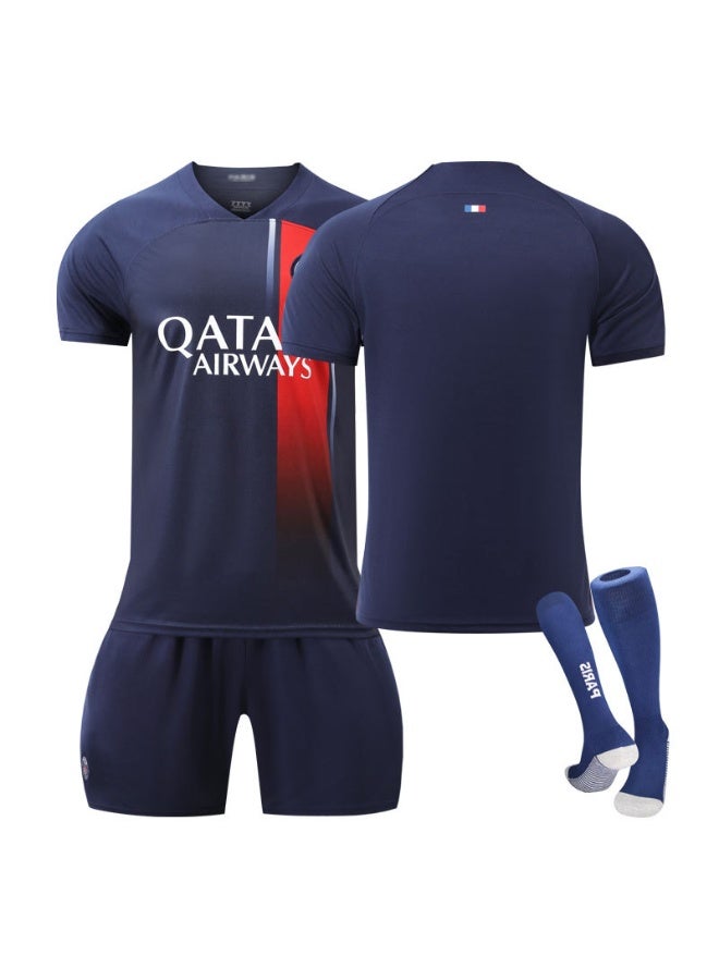 PSG 2023-2024 باريس المنزل كرة القدم جيرسي السراويل الجوارب مجموعة الأطفال حجم والكبار حجم الهدايا للجماهير والأصدقاء - Image 1